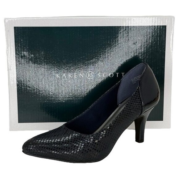 Karen Scott Gillian Navy Snake Pattern Faux Leather Womens Heels Size 5.5M - Picture 1 of 11